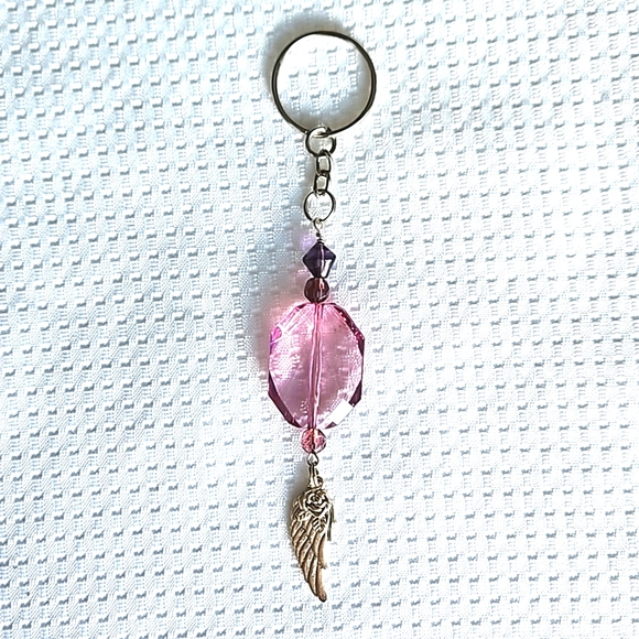 Ethereal Purple Beaded Angel Wing Keychain Keyring Handmade - Picture 1 of 5